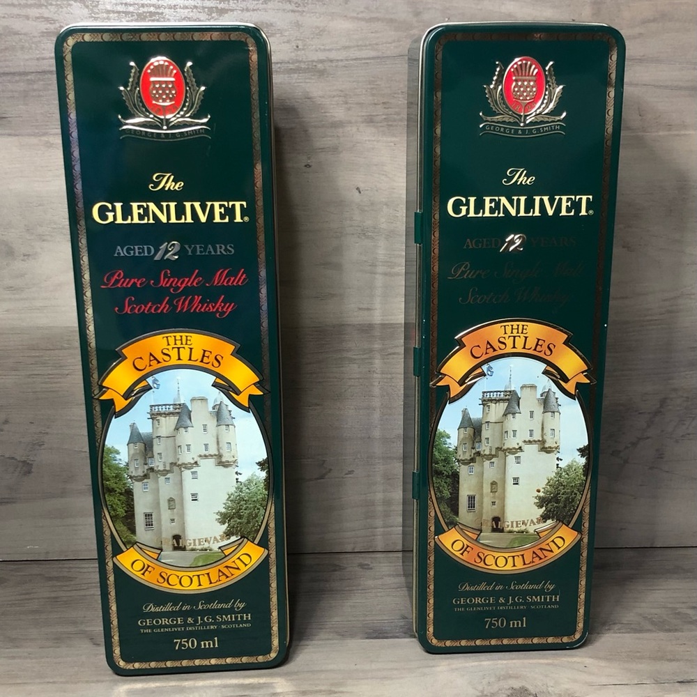 2x Glenlivet Whiskey Scotch Tin: (Craigievar)Castles of Scotland,bar,man cave